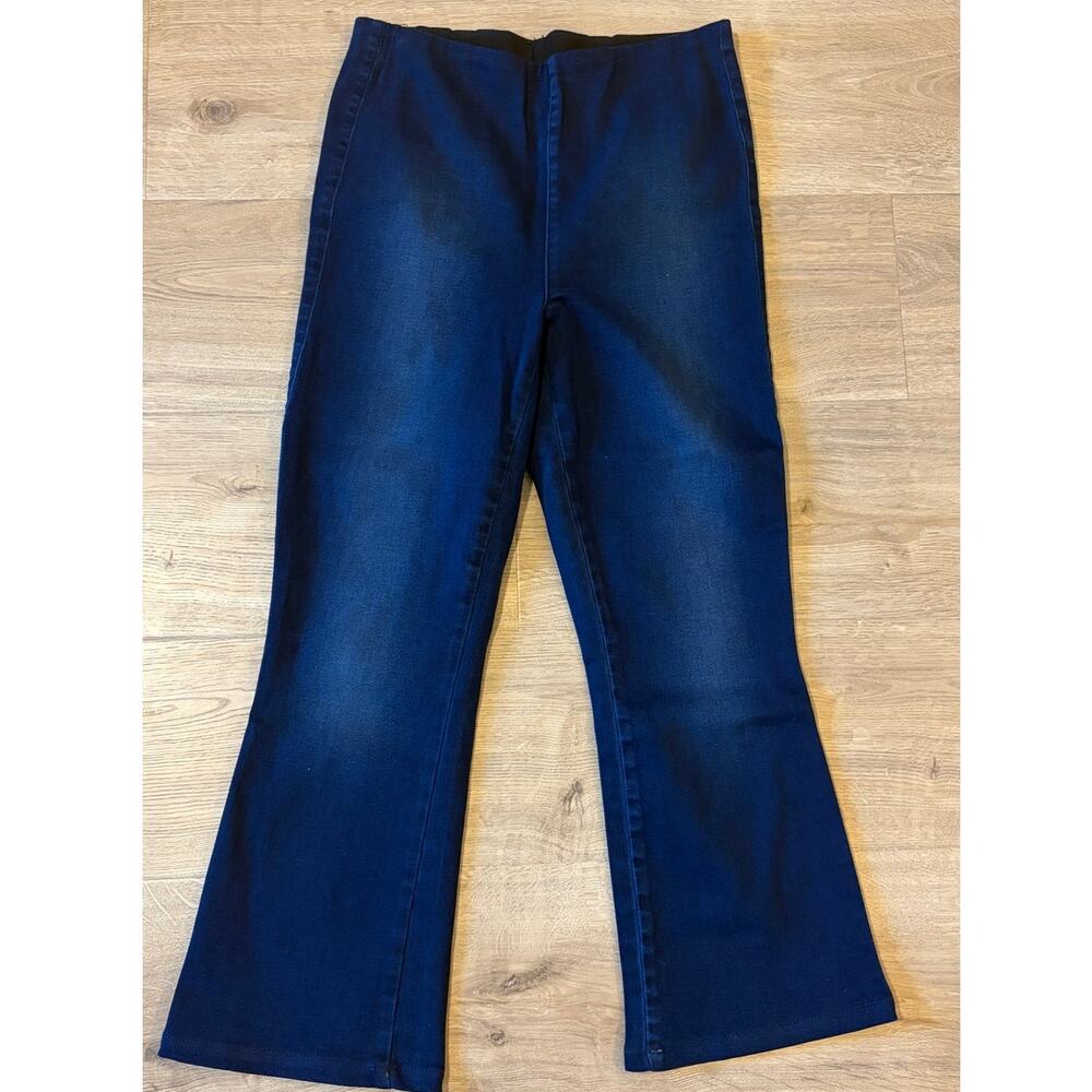 Frank & Eileen Illusion Pull On Flare Pants Womens 27 Navy Blue Stretch